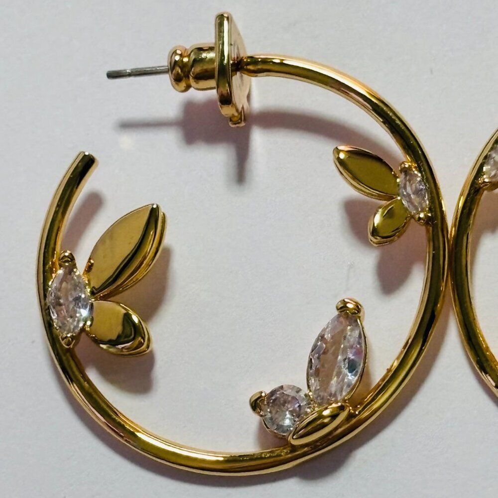 KATE SPADE Gold Crystal Floral Hoop Earrings Wedding Guest - Picture 13 of 14